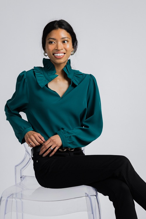 Faith Ruffle Blouse, H Green - 4K7A0844h crop below seat.jpg